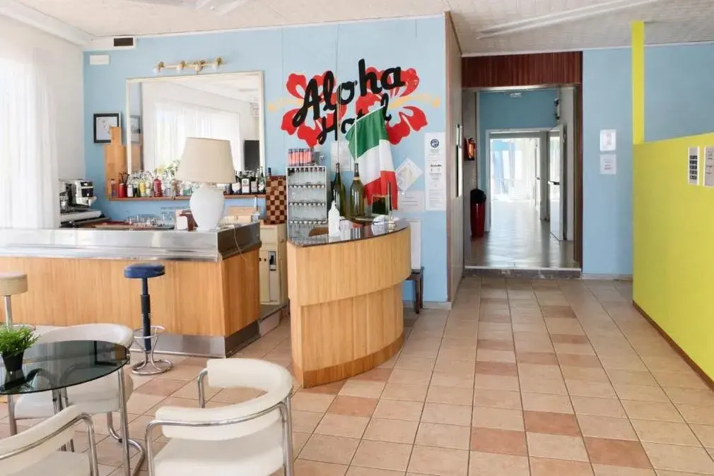 Reception e ingresso interno dell’Aloha Hotel Cesenatico